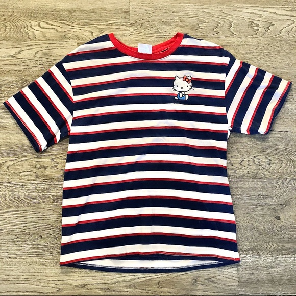 Hello Kitty Tops - Hello Kitty X Sanrio Women’s Small Blue & Red Stripe T-Shirt 2018 Rare